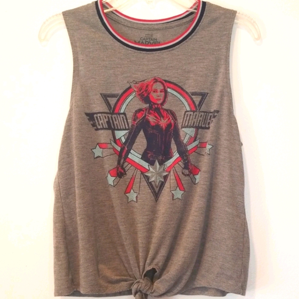 Captain Marvel Women's Gray Sleeveless Graphic T-shirt Size S
